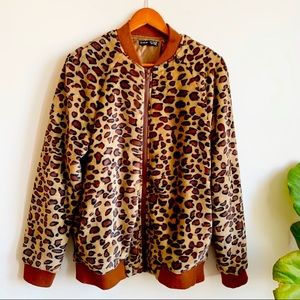 Shein Leopard Print Bomber Jacket Brown Tan M